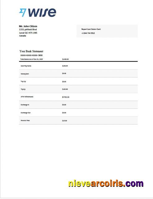 Canada Wise bank statement Word and PDF
